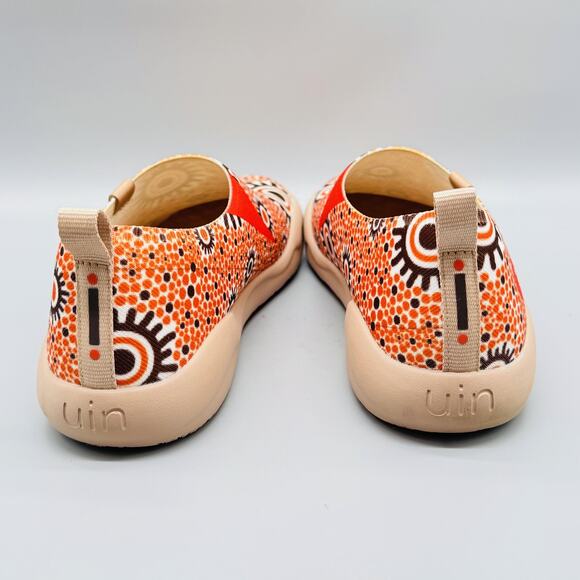 UIN Shoes Womens 10.5 Orange Canvas Abstract Art Print Slip On Casual Travel - Picture 6 of 10